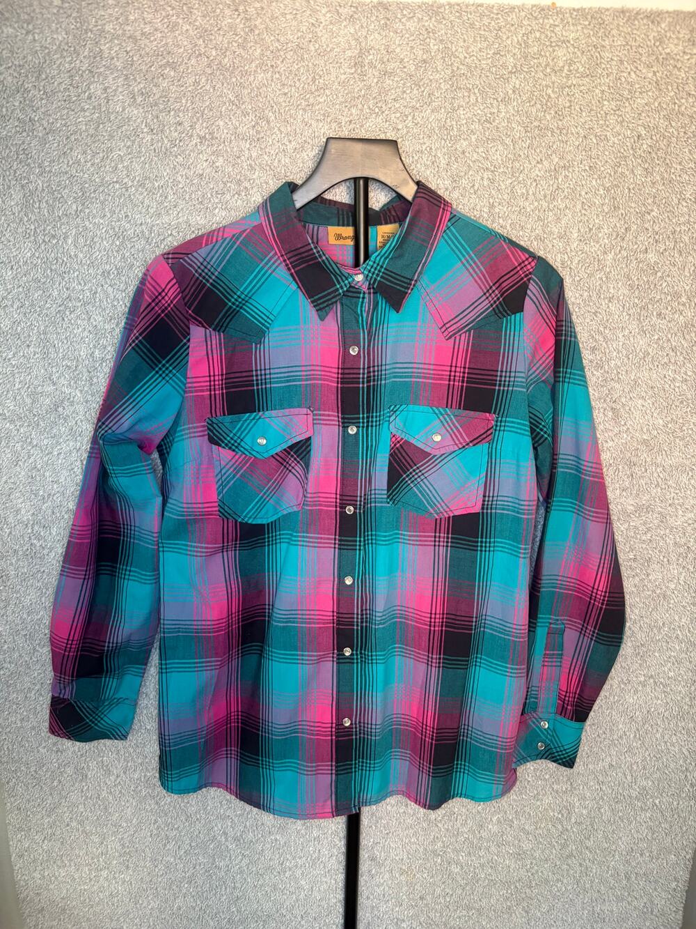 Wrangler Womens M Plaid Pearl Snap Western Cowgirl Shirt
